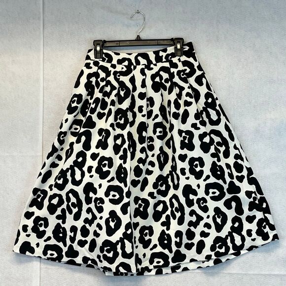 NWT TALBOTS Pleated Tie Waist Leopard Skirt 4P Pockets Lined Zip Black White - Picture 3 of 15